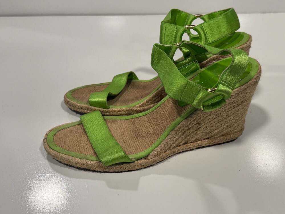 Lauren Ralph Lauren Indigo Lime Green Elastic Wedge Espadrille Sandals Size 8B - Picture 3 of 7